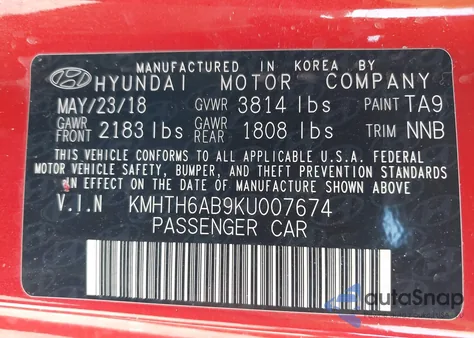 2019 Hyundai Veloster Turbo R-Spec из США, поврежденный, VIN KMHTH6AB9KU007674